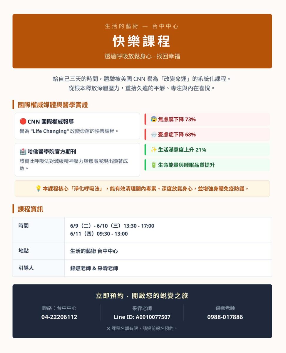 快樂課程＠台中柳川中心 6/9-11